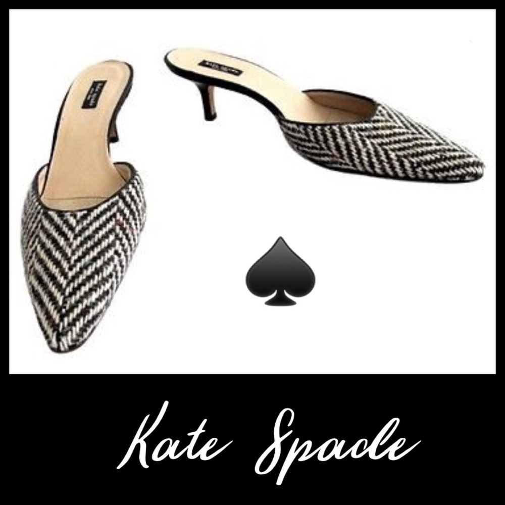 Kate Spade Wool Herringbone Kitten Heel Mules 8